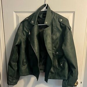 Dark Green Faux Leather Jacket